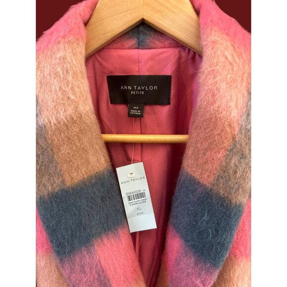 NWT Ann Taylor Petite Checked Boucle Cocoon Coat XLP Colorblock Plaid Wool Blend - Picture 3 of 8